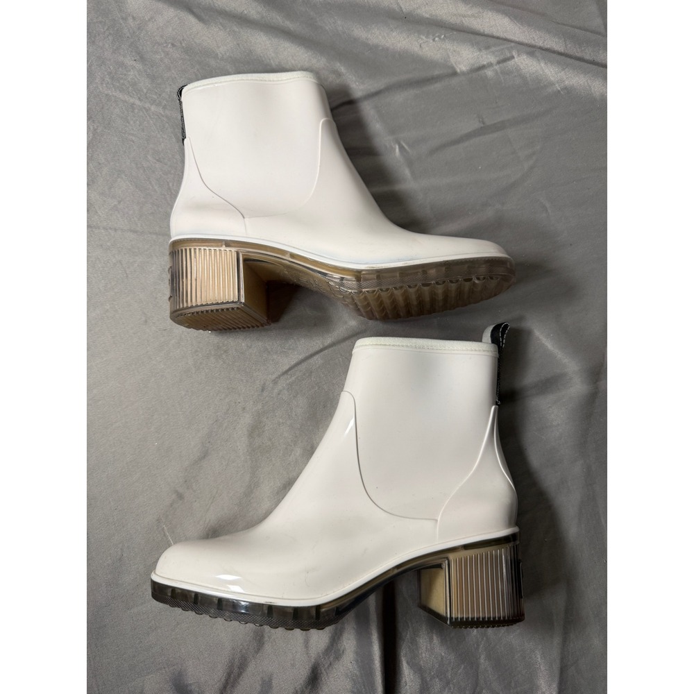 Kate Spade New York Puddle White Glossy Ankle Rain Boots Block Heel Womens 8